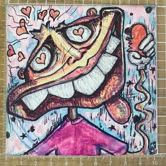 "Hungry for Love" Mini Canvas Art Work 4 x 4 - Picture 2 of 3